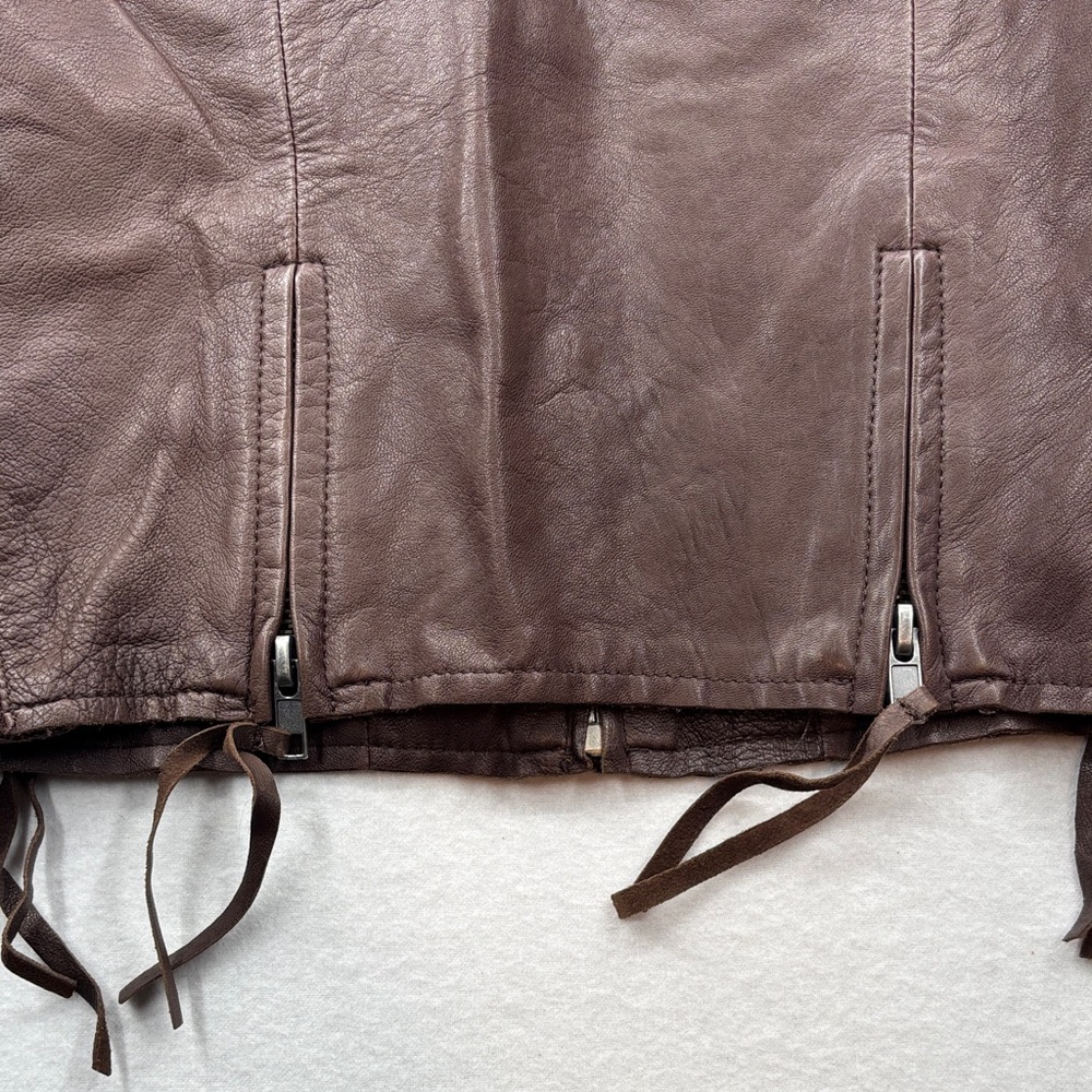 Veda Dark Brown Leather Jacket with Zipper Details - Picture 6 of 12